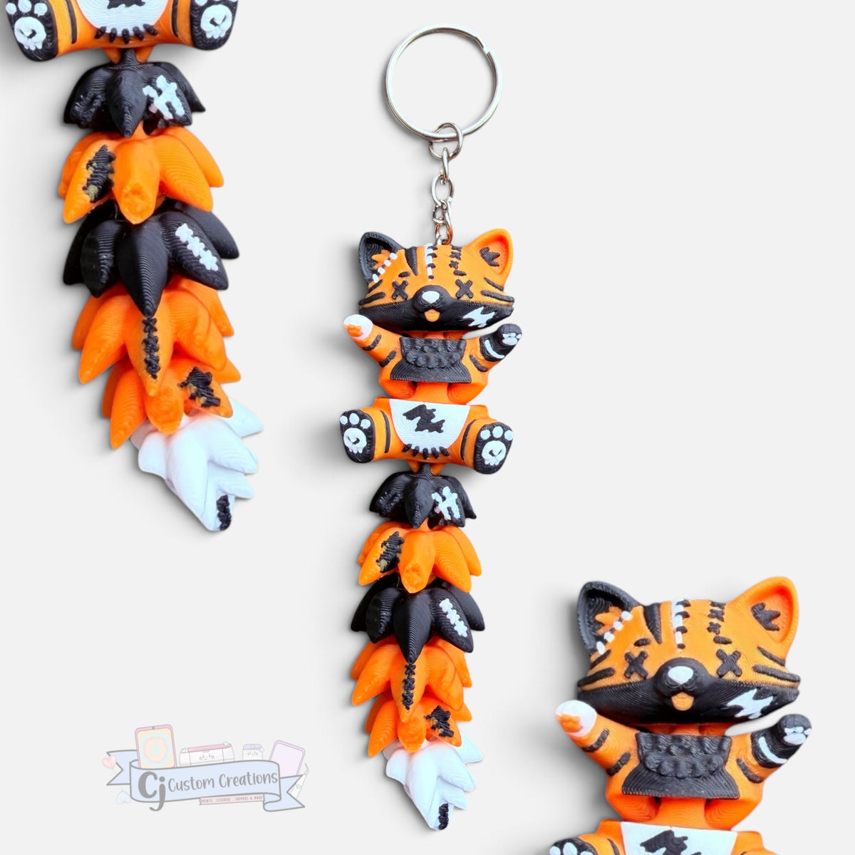 Orange Patch Kitty Wiggle Tail Keychain