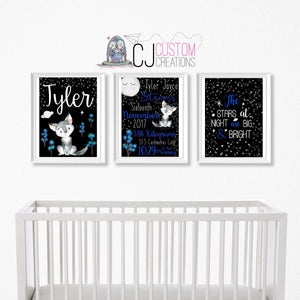 Night sky Wolf 3 Piece Birth Print Set