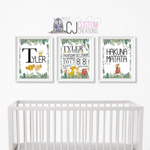 Lions 3 Piece Birth Print Set