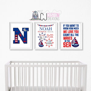 Nautical 3 Piece Birth Print Set