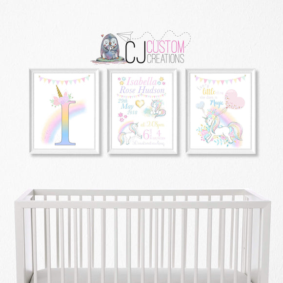 Unicorn 3 Piece Birth Print Set